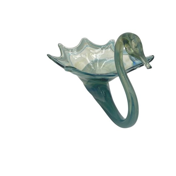 Mid Century Sooner Blue Swirl Art Glass Swan Bowl - Picture 1 of 4